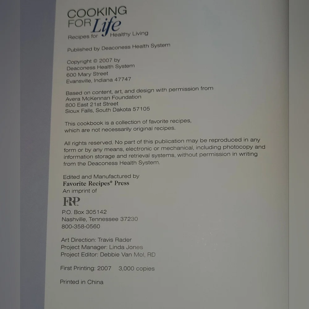Cooking for Life: Recipes for Healthy Living – Deaconess Health System Cookbook
